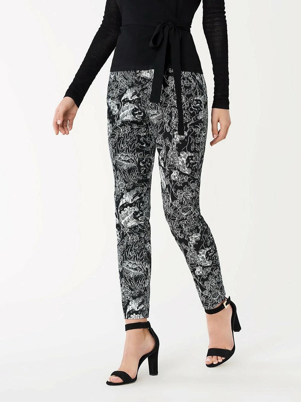 DIANE VON FURSTENBERG DVF Luca Tattoo Print Casual Skinny Pants Size 8
